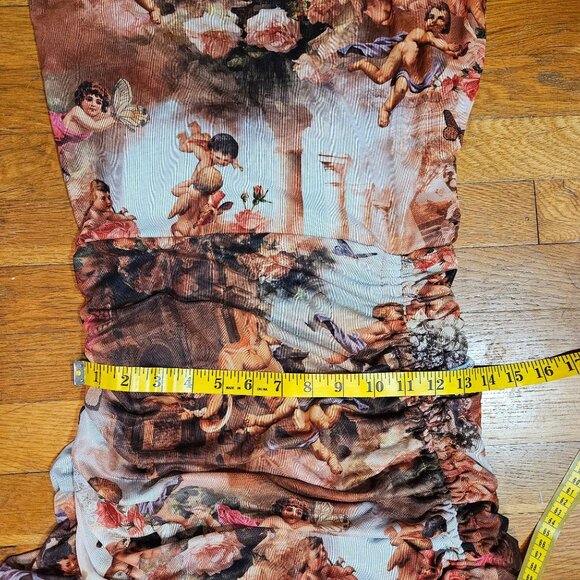 Woman's Shien whimsy boho-chic cherub art print side ruche razerback midi dress - Picture 10 of 11